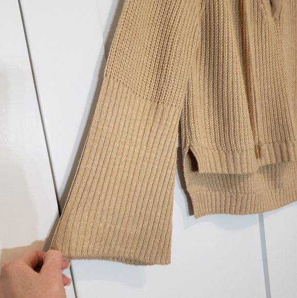 Main Strip Lace Up Front Knitted Tan Sweater Size Medium - Picture 6 of 12